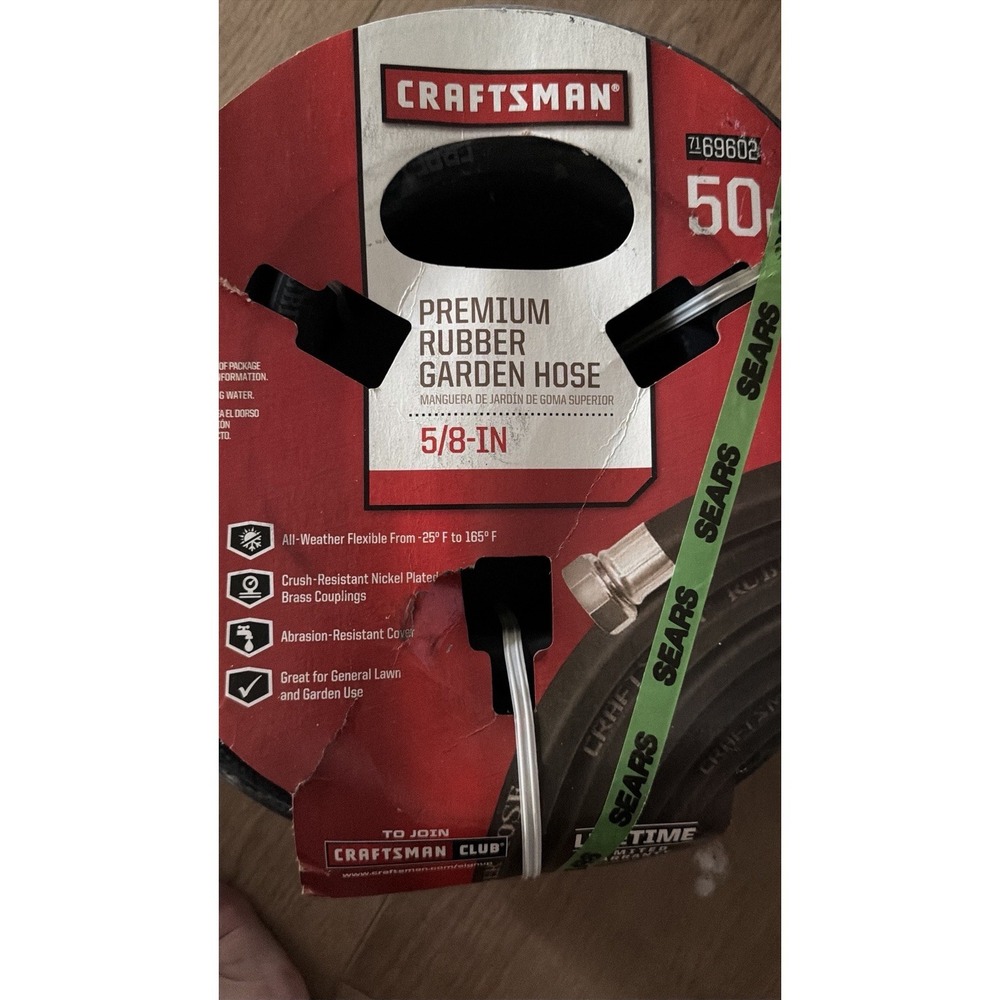 New Sears Craftsman USA NOS 50ft x 5/8" Premium Rubber Hexagon Garden Hose 69602